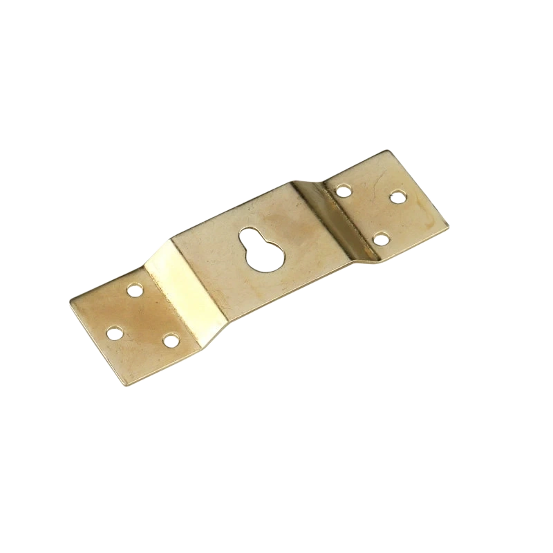 Gold Six Hole Concealed Picture Hanger 96 mm long 29 mm wide 1.2 mm thick bow 8.5 mm teardrop keyhole 9.3×5 mm 50 kg