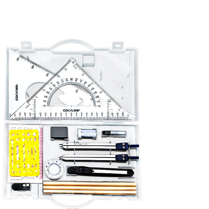 complete drawing drafting set with case COCAI 15-piece compass rulers pencils PP case