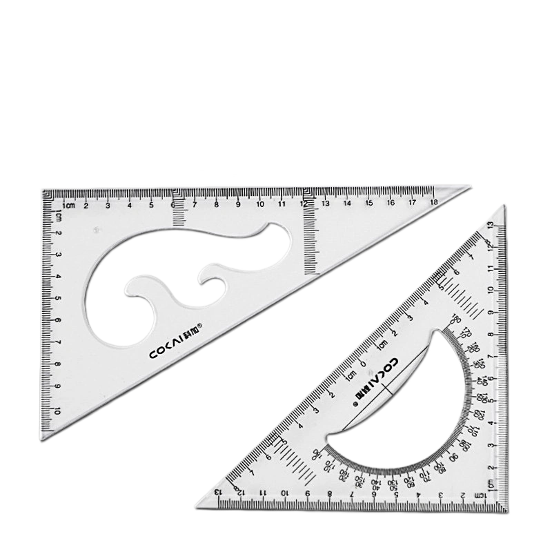 20cm triangle ruler set 30 45 degree COCAI transparent acrylic drafting