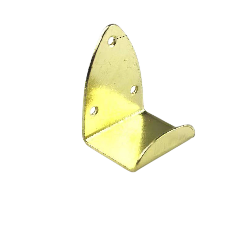Gold Large Hook L-Bracket 60 mm tall 35 mm arm 44 mm base 3 holes retaining lip gold steel heavy duty