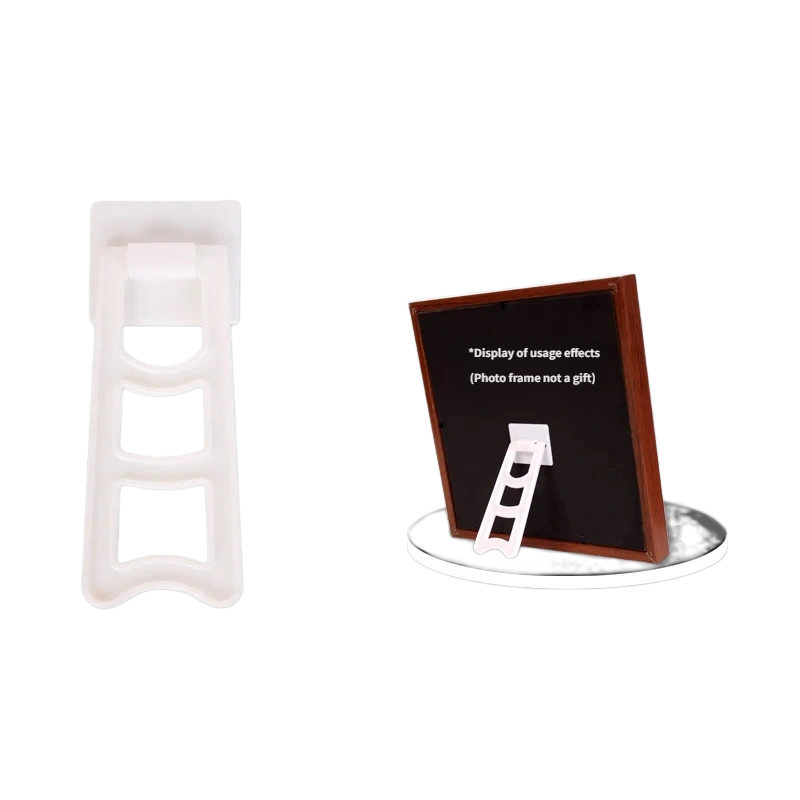 White Small Trapezoidal Picture Frame Stand R10 – 118 mm white ABS 3-bar bracket for 15–18 cm frames
